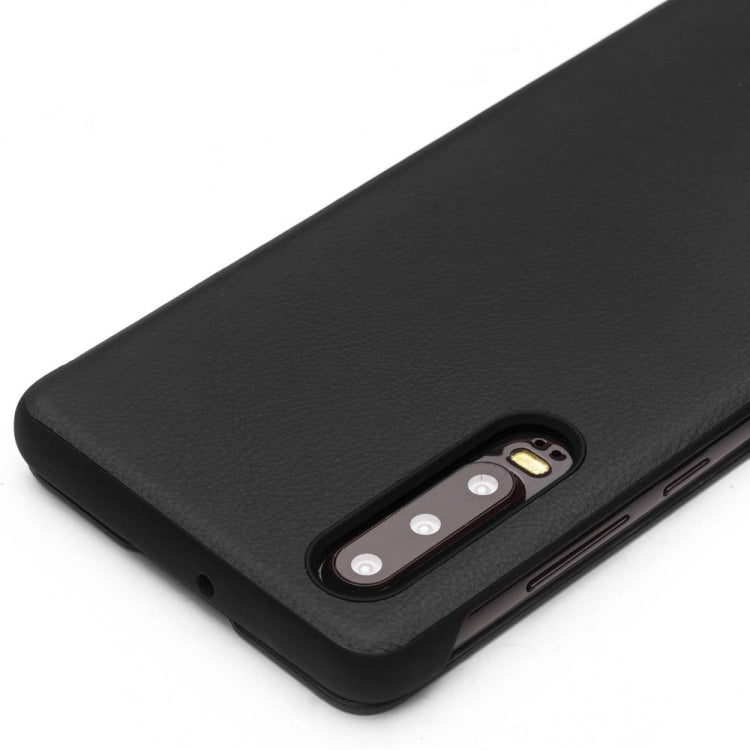 For Huawei P30 QIALINO Genuine Leather Side Window View Smart Phone Case(Black)