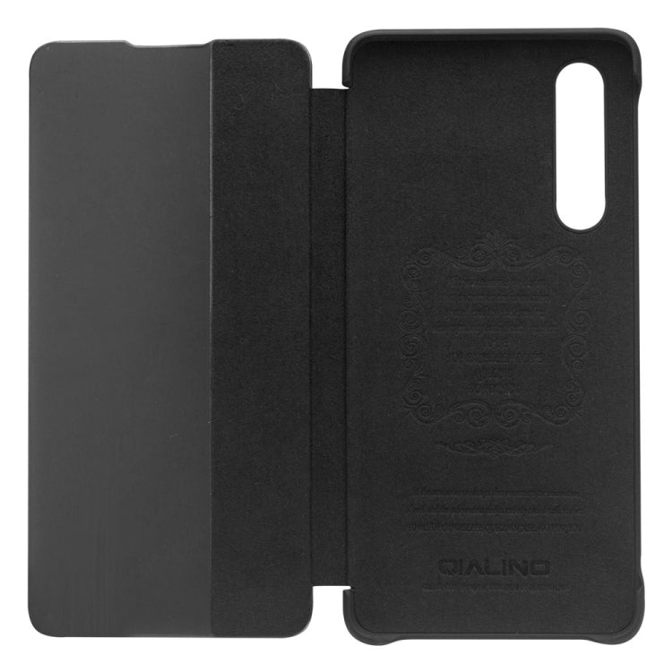 For Huawei P30 QIALINO Genuine Leather Side Window View Smart Phone Case(Black)