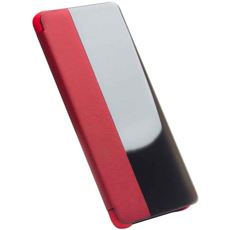 For Huawei P30 QIALINO Genuine Leather Side Window View Smart Phone Case(Red)