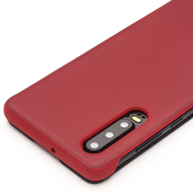 For Huawei P30 QIALINO Genuine Leather Side Window View Smart Phone Case(Red)