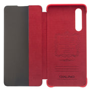 For Huawei P30 QIALINO Genuine Leather Side Window View Smart Phone Case(Red)