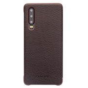 For Huawei P30 QIALINO Genuine Leather Side Window View Smart Phone Case(Brown)