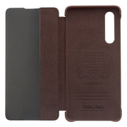 For Huawei P30 QIALINO Genuine Leather Side Window View Smart Phone Case(Brown)