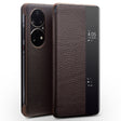 For Huawei P50 Pro QIALINO Genuine Leather Side Window View Smart Phone Case(Brown) - Huawei Cases by QIALINO | Online Shopping South Africa | PMC TechLife | Buy Now Pay Later Mobicred