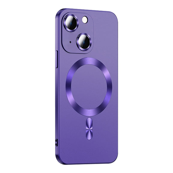 For iPhone 14 Liquid Lens Protector Magsafe Phone Case(Dark Purple)