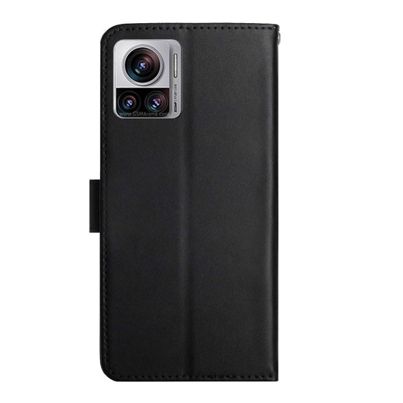 For Motorola Edge 30 Ultra/Moto X30 Pro Genuine Leather Fingerprint-proof Flip Phone Case(Black)