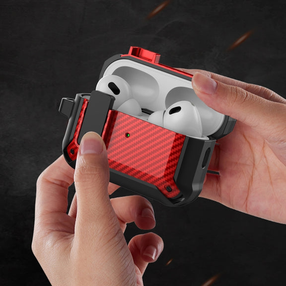 For AirPods Pro 2 Bumblebee Carbon Fiber Earphone Protective Case(Red Black)