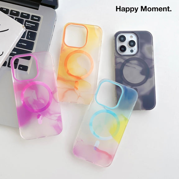 For iPhone 14 Plus Watercolor Magsafe Phone Case(Yellow)