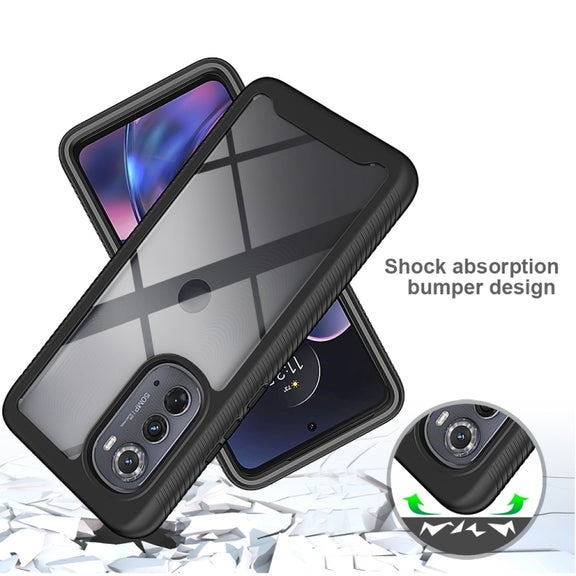 For Motorola Moto Edge 2022 Starry Sky Solid Color TPU Clear PC Phone Case(Black)