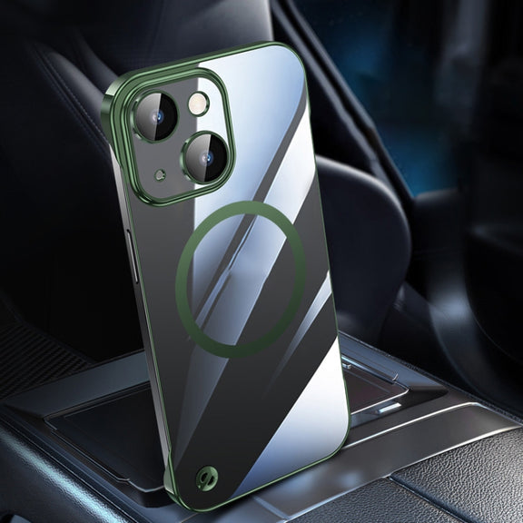 For iPhone 14 Electroplating Frameless Magsafe Magnetic PC Phone Case(Green)