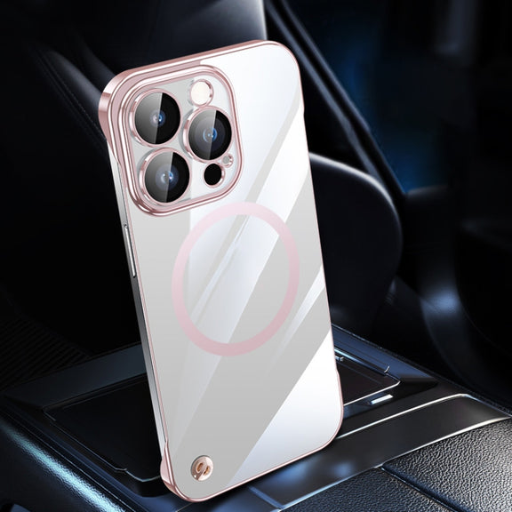 For iPhone 14 Pro Max Electroplating Frameless Magsafe Magnetic PC Phone Case(Pink)