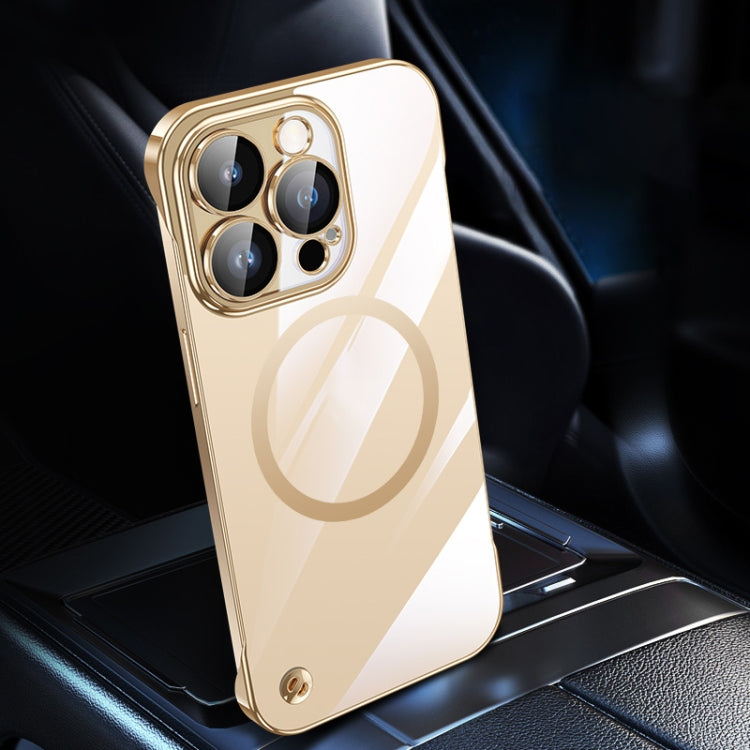 For iPhone 14 Pro Max Electroplating Frameless Magsafe Magnetic PC Phone Case(Gold)