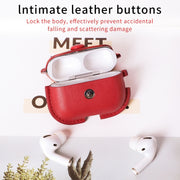 For AirPods Pro 2 Litchi Texture PU Leather Earphone Protective Case with Lanyard(Light Brown)