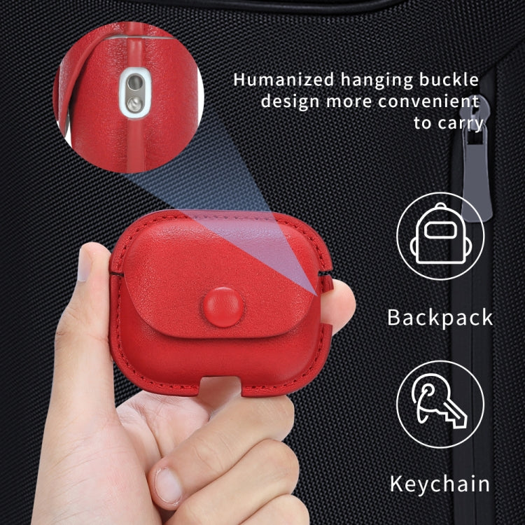 For AirPods Pro 2 Litchi Texture PU Leather Earphone Protective Case with Lanyard(Light Brown)
