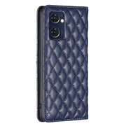 For OPPO Reno7 5G / Find X5 Lite Diamond Lattice Magnetic Leather Flip Phone Case(Blue)