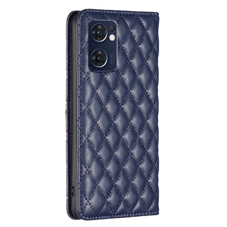 For OPPO Reno7 5G / Find X5 Lite Diamond Lattice Magnetic Leather Flip Phone Case(Blue)
