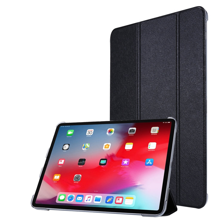 For iPad Air 13 2024 / Pro 12.9 2020 TPU Silk Texture Three-fold Horizontal Flip Leather Tablet Case with Holder(Black)