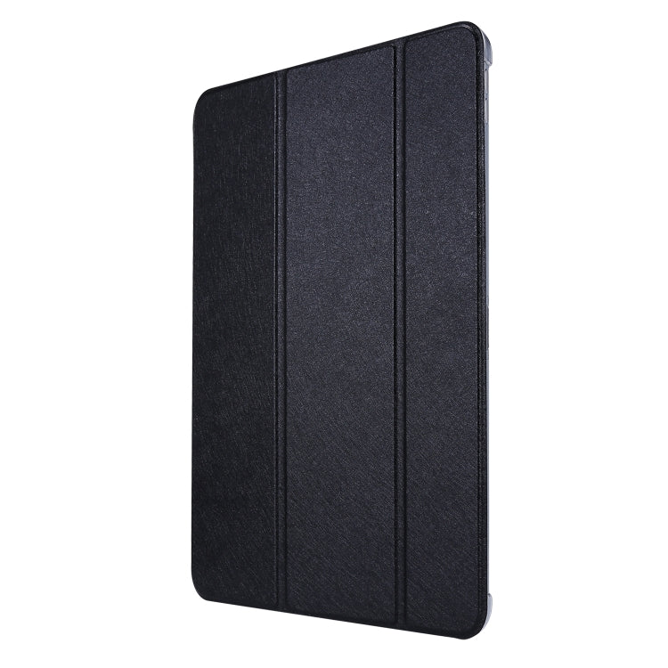 For iPad Air 13 2024 / Pro 12.9 2020 TPU Silk Texture Three-fold Horizontal Flip Leather Tablet Case with Holder(Black)