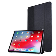 For iPad Air 13 2024 / Pro 12.9 2020 TPU Silk Texture Three-fold Horizontal Flip Leather Tablet Case with Holder(Black)