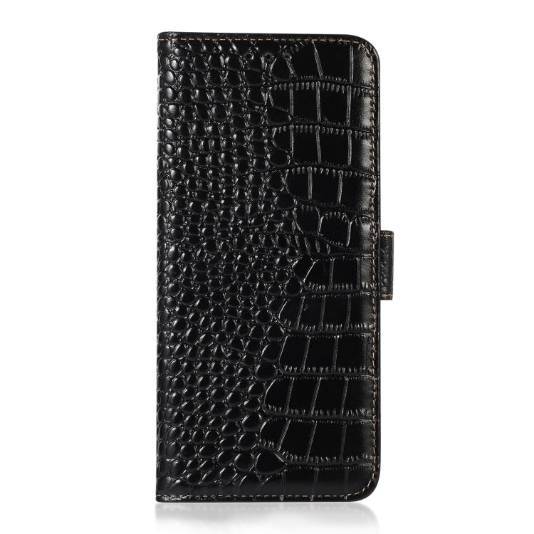 For Motorola Moto E22/E22i Crocodile Top Layer Cowhide Leather Phone Case(Black)