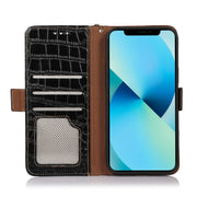 For Motorola Moto E22/E22i Crocodile Top Layer Cowhide Leather Phone Case(Black)
