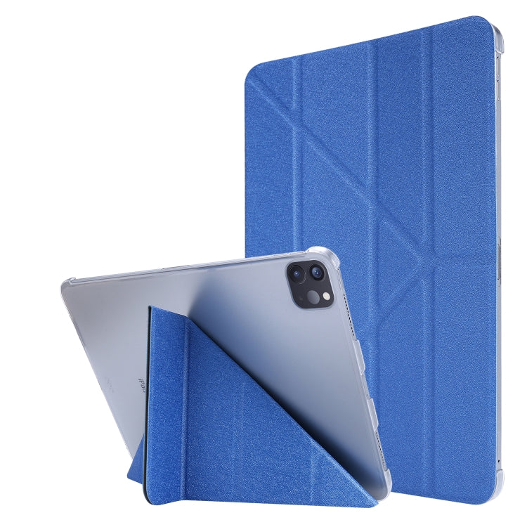 For iPad Air 13 2024 / Pro 12.9 2020 Silk Texture Horizontal Deformation Flip Leather Tablet Case with Three-folding Holder(Blue)
