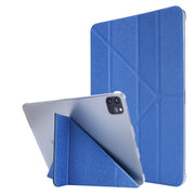 For iPad Air 13 2024 / Pro 12.9 2020 Silk Texture Horizontal Deformation Flip Leather Tablet Case with Three-folding Holder(Blue)