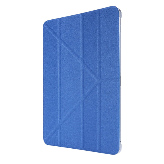 For iPad Air 13 2024 / Pro 12.9 2020 Silk Texture Horizontal Deformation Flip Leather Tablet Case with Three-folding Holder(Blue)