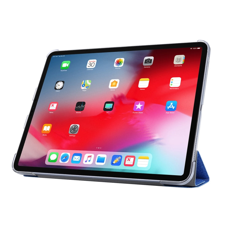 For iPad Air 13 2024 / Pro 12.9 2020 Silk Texture Horizontal Deformation Flip Leather Tablet Case with Three-folding Holder(Blue)