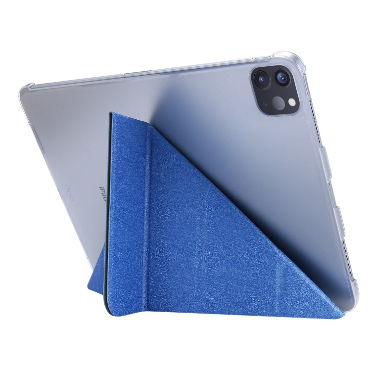 For iPad Air 13 2024 / Pro 12.9 2020 Silk Texture Horizontal Deformation Flip Leather Tablet Case with Three-folding Holder(Blue)
