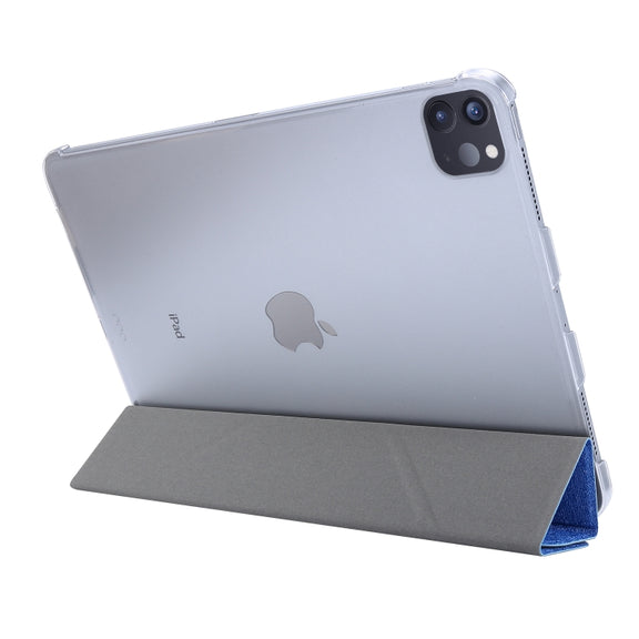 For iPad Air 13 2024 / Pro 12.9 2020 Silk Texture Horizontal Deformation Flip Leather Tablet Case with Three-folding Holder(Blue)