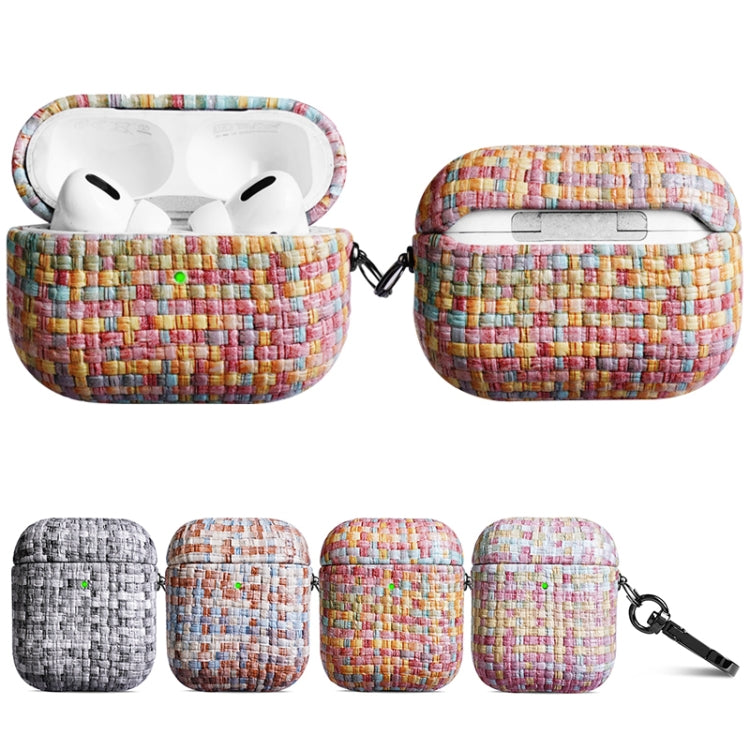 For AirPods 1 / 2 Weave Texture PU Shockproof Earphone Protective Case with Hook(Rainbow)