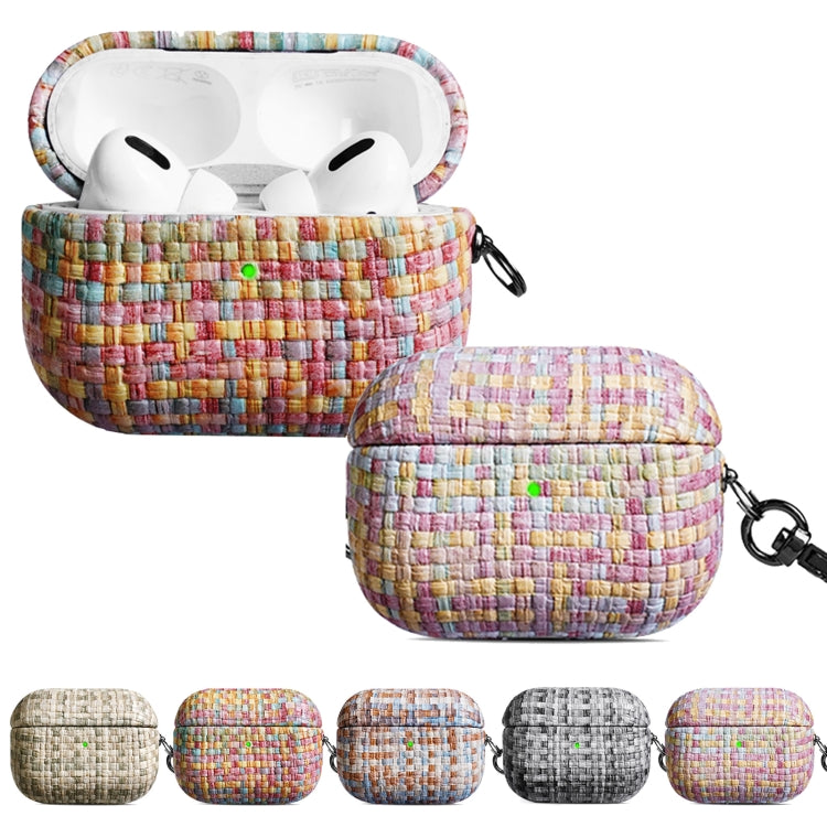 For AirPods Pro Weave Texture PU Shockproof Earphone Protective Case with Hook(Grey Green)