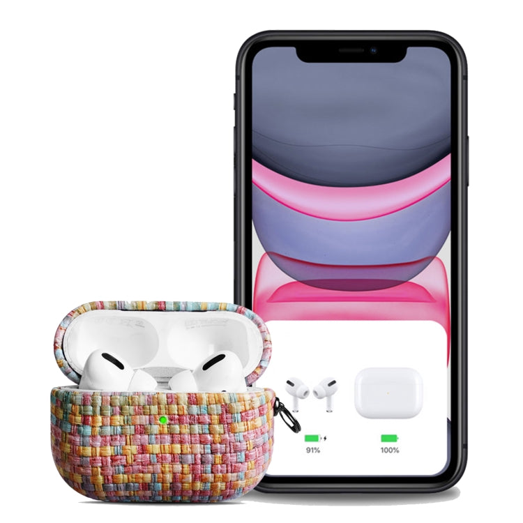 For AirPods Pro Weave Texture PU Shockproof Earphone Protective Case with Hook(Grey Green)