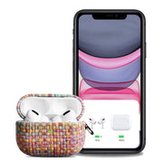 For AirPods Pro Weave Texture PU Shockproof Earphone Protective Case with Hook(Grey Green)