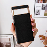 For Google Pixel 6a Nano Electroplating Cross Texture Genuine Leather Phone Case(Black)