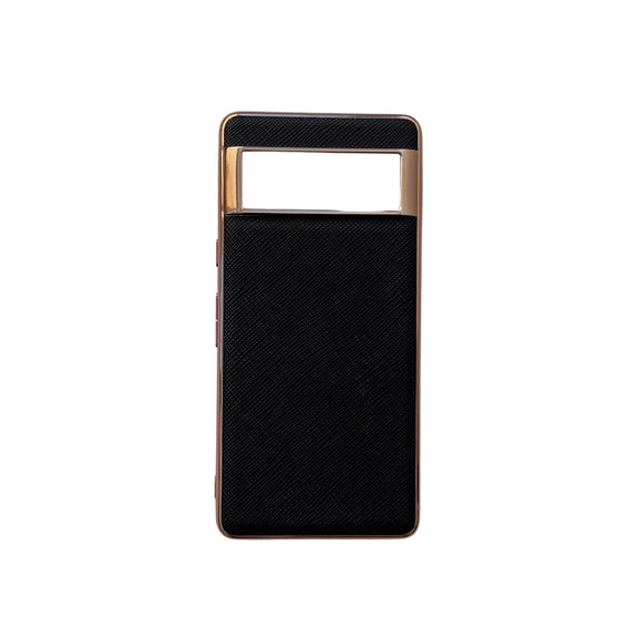 For Google Pixel 6a Nano Electroplating Cross Texture Genuine Leather Phone Case(Black)