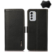 For Nokia G60 5G KHAZNEH Side-Magnetic Litchi Genuine Leather RFID Phone Case(Black)
