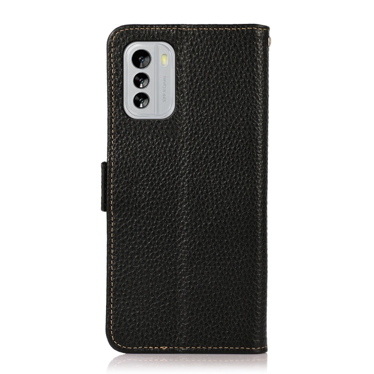 For Nokia G60 5G KHAZNEH Side-Magnetic Litchi Genuine Leather RFID Phone Case(Black)