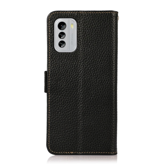 For Nokia G60 5G KHAZNEH Side-Magnetic Litchi Genuine Leather RFID Phone Case(Black)