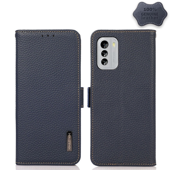 For Nokia G60 5G KHAZNEH Side-Magnetic Litchi Genuine Leather RFID Phone Case(Blue)