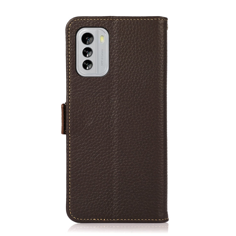 For Nokia G60 5G KHAZNEH Side-Magnetic Litchi Genuine Leather RFID Phone Case(Brown)