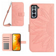 For Samsung Galaxy S21 FE 5G Skin Feel Sun Flower Pattern Flip Leather Phone Case with Lanyard(Pink) - Galaxy Phone Cases by PMC TechLife | Online Shopping South Africa | PMC TechLife