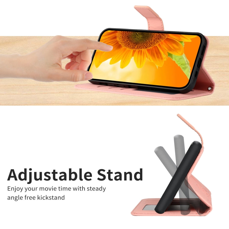 For Samsung Galaxy S21 FE 5G Skin Feel Sun Flower Pattern Flip Leather Phone Case with Lanyard(Pink)