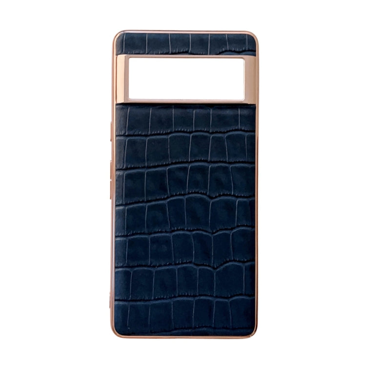For Google Pixel 7 Crocodile Texture Genuine Leather Electroplating Phone Case(Blue)