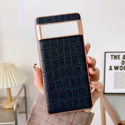 For Google Pixel 7 Crocodile Texture Genuine Leather Electroplating Phone Case(Blue)