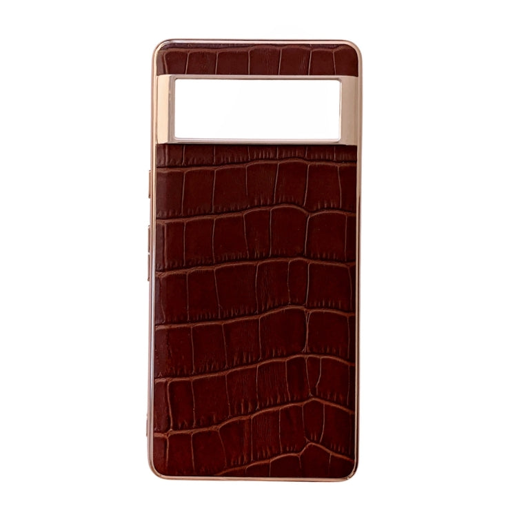 For Google Pixel 6 Crocodile Texture Genuine Leather Electroplating Phone Case(Brown)