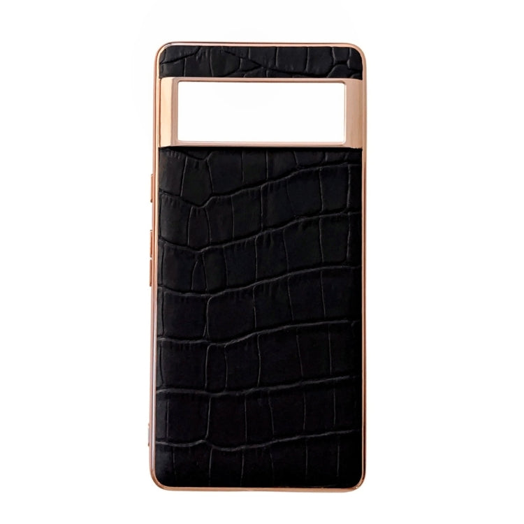 For Google Pixel 6 Pro Crocodile Texture Genuine Leather Electroplating Phone Case(Black)
