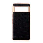 For Google Pixel 6 Pro Crocodile Texture Genuine Leather Electroplating Phone Case(Black)