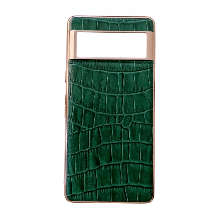 For Google Pixel 6a Crocodile Texture Genuine Leather Electroplating Phone Case(Dark Green)